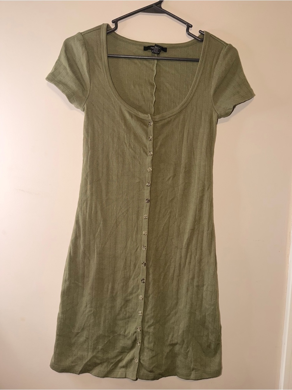 Forever 21 Olive Green Button-Front Knit Dress